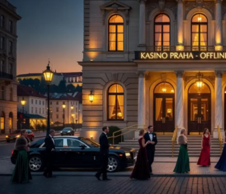 Noční exteriér Fortune Xxa Casino v centru Prahy