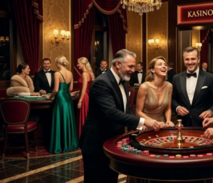 Interiéry kasina Fortune Xxa s hosty u stolů a večerním nasvícením