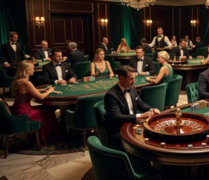 Hlavní herní sál kasina Fortune Xxa s pokerovými stoly, ruletou a večerní atmosférou